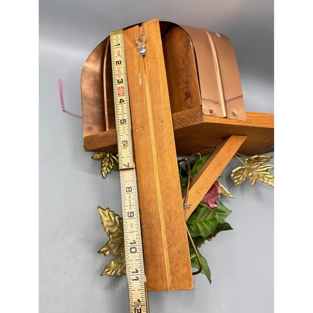 Vtg Home Interiors Rustic‎ Copper Mailbox Shelf Wall Decor Leaf Floral Accents